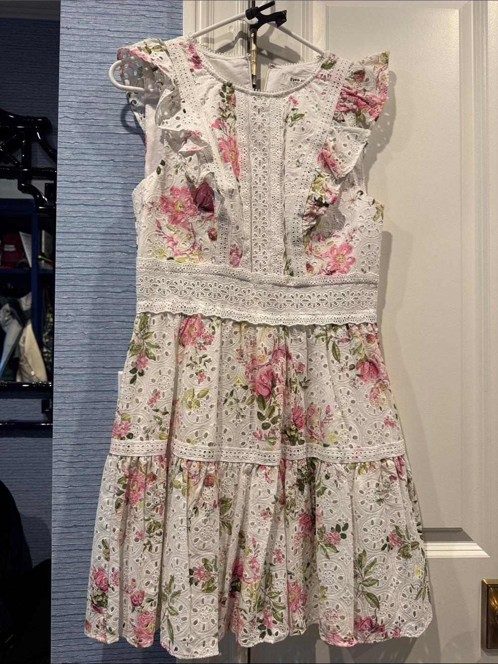 Ever New White Eyelet Dress with Pink Floral Print